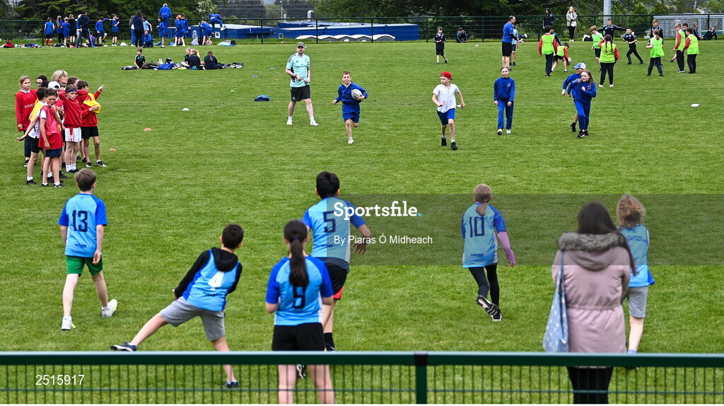 19 May 2023; Players during the Leinster Rugby DLR Region Primary School Blitz at Stillorgan Rathfarnham RFC in Dublin. Photo by Piaras Ó Mídheach/Sportsfile
