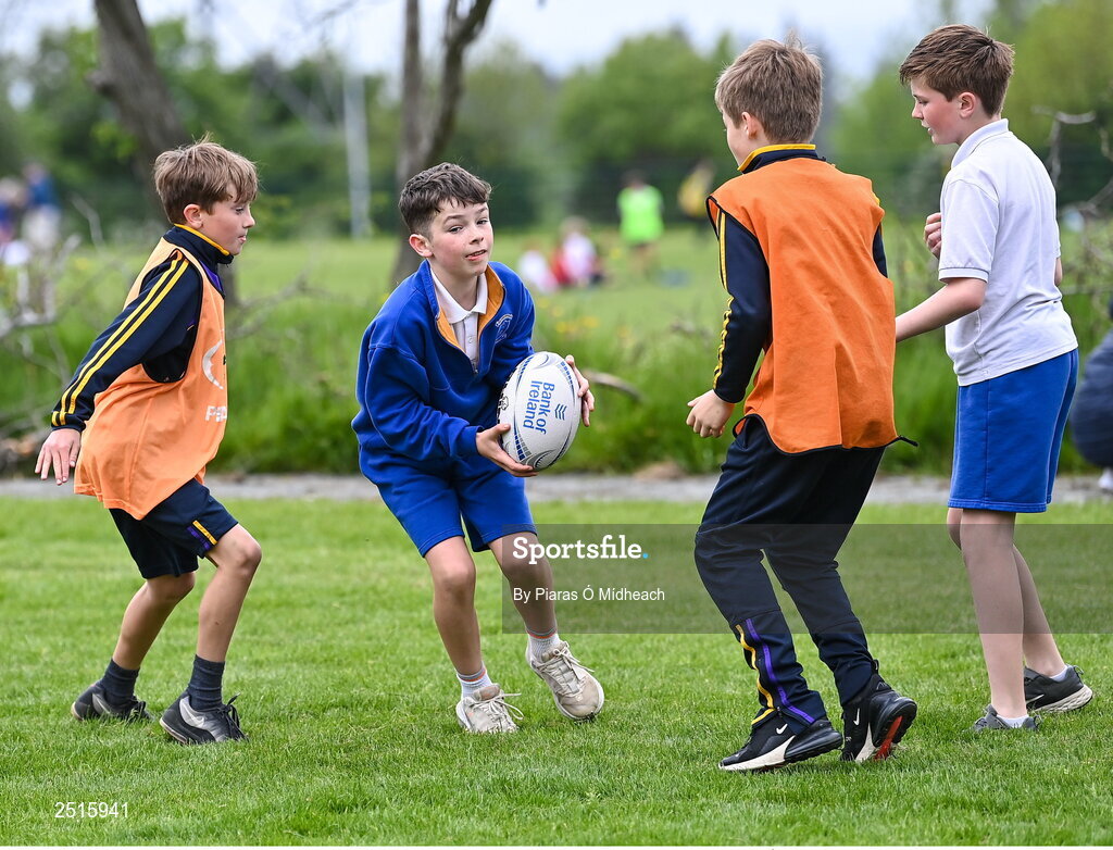 19 May 2023; Joshua Sherman of Our Lady of the Wayside, Kilternan, during the Leinster Rugby DLR Region Primary School Blitz at Stillorgan Rathfarnham RFC in Dublin. Photo by Piaras Ó Mídheach/Sportsfile