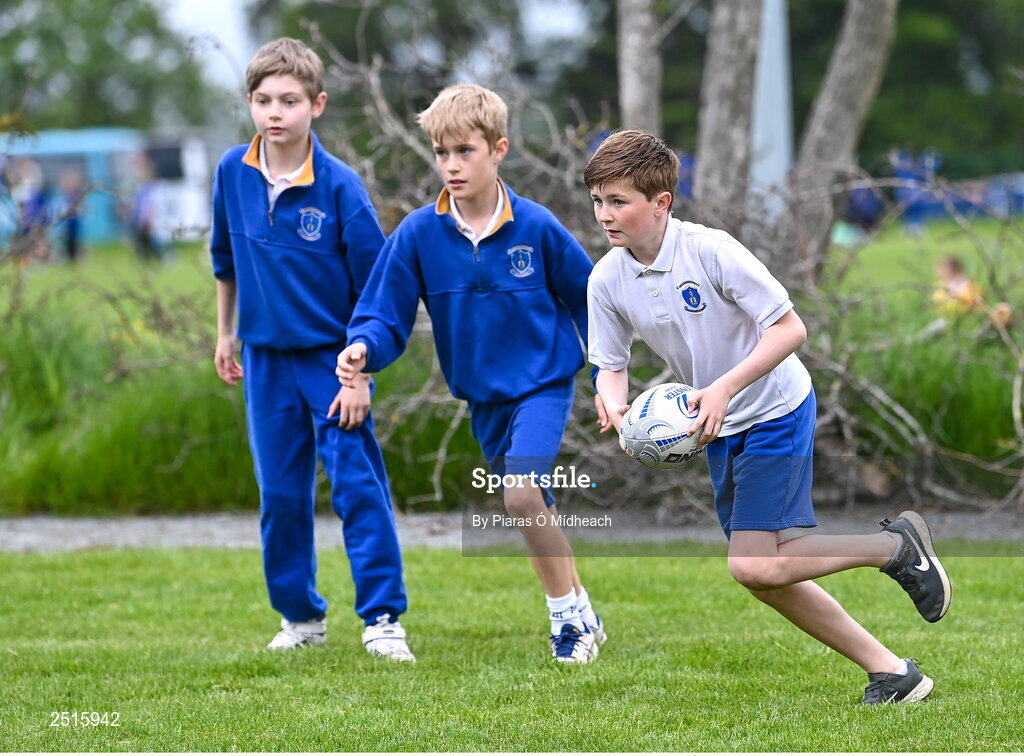 19 May 2023; Hayden McDevitt of Our Lady of the Wayside, Kilternan, during the Leinster Rugby DLR Region Primary School Blitz at Stillorgan Rathfarnham RFC in Dublin. Photo by Piaras Ó Mídheach/Sportsfile