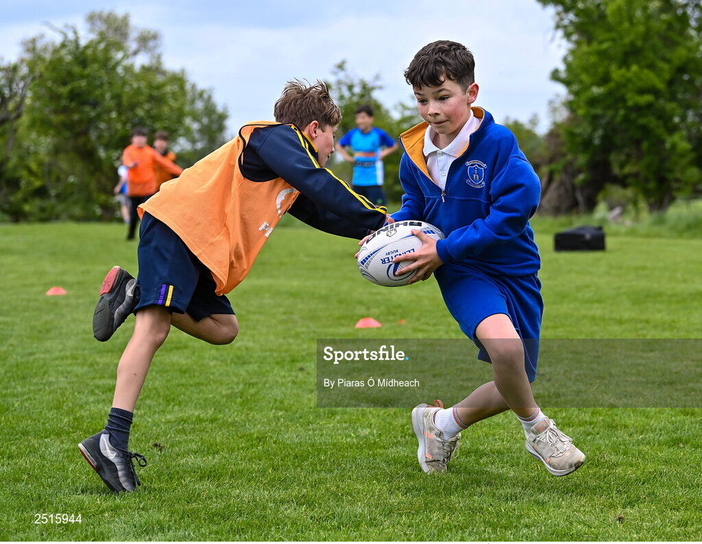 19 May 2023; Joshua Sherman of Our Lady of the Wayside, Kilternan, during the Leinster Rugby DLR Region Primary School Blitz at Stillorgan Rathfarnham RFC in Dublin. Photo by Piaras Ó Mídheach/Sportsfile