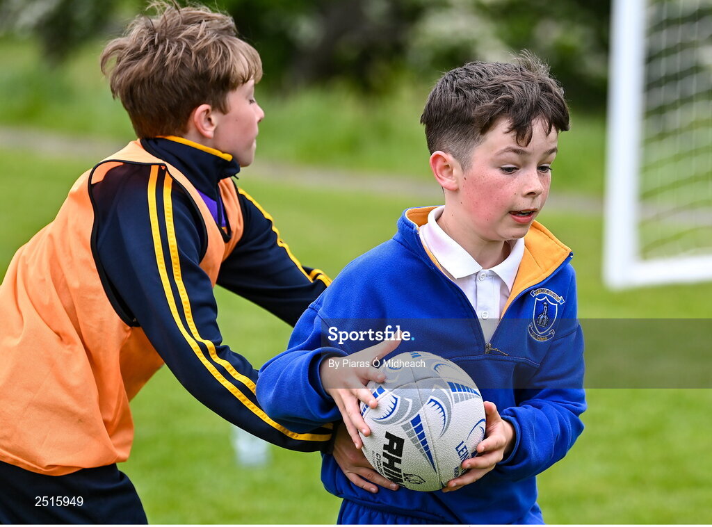 19 May 2023; Joshua Sherman of Our Lady of the Wayside, Kilternan, during the Leinster Rugby DLR Region Primary School Blitz at Stillorgan Rathfarnham RFC in Dublin. Photo by Piaras Ó Mídheach/Sportsfile