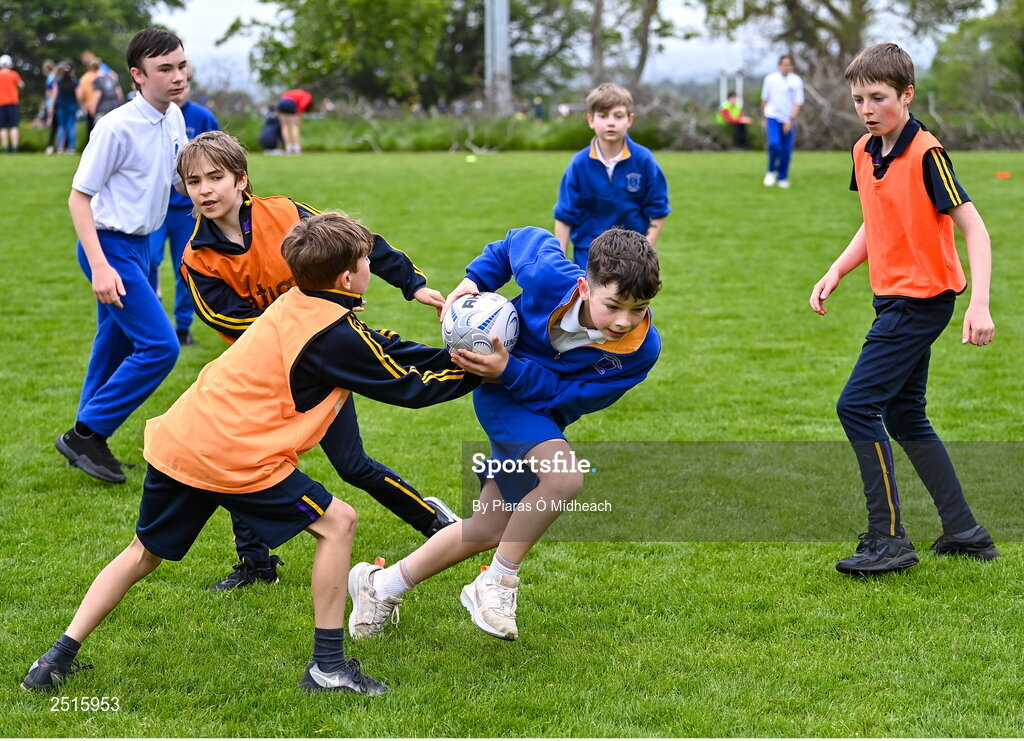19 May 2023; Joshua Sherman of Our Lady of the Wayside, Kilternan, during the Leinster Rugby DLR Region Primary School Blitz at Stillorgan Rathfarnham RFC in Dublin. Photo by Piaras Ó Mídheach/Sportsfile