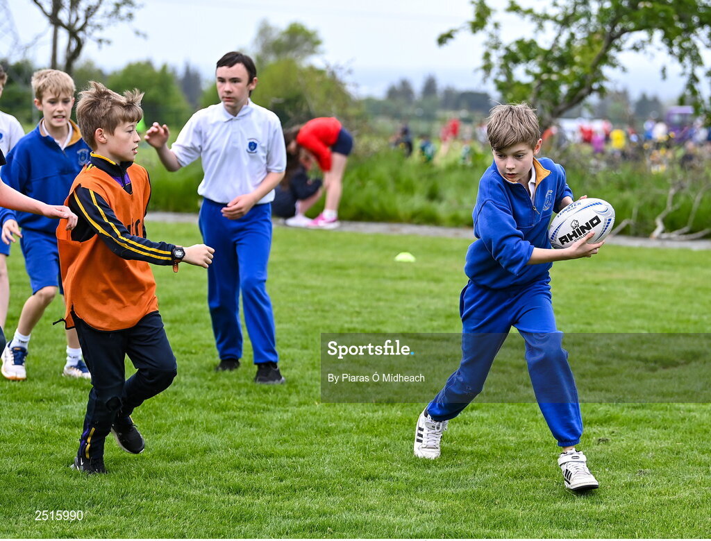 19 May 2023; David Cusack of Our Lady of the Wayside, Kilternan, during the Leinster Rugby DLR Region Primary School Blitz at Stillorgan Rathfarnham RFC in Dublin. Photo by Piaras Ó Mídheach/Sportsfile