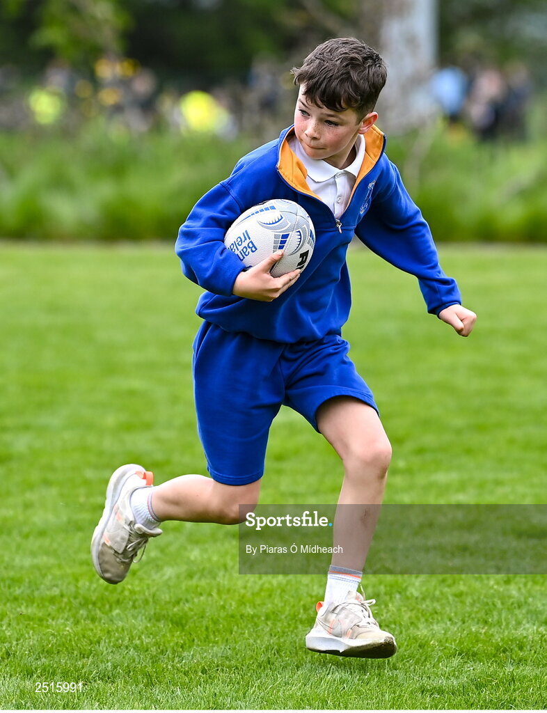 19 May 2023; Joshua Sherman of Our Lady of the Wayside, Kilternan, during the Leinster Rugby DLR Region Primary School Blitz at Stillorgan Rathfarnham RFC in Dublin. Photo by Piaras Ó Mídheach/Sportsfile