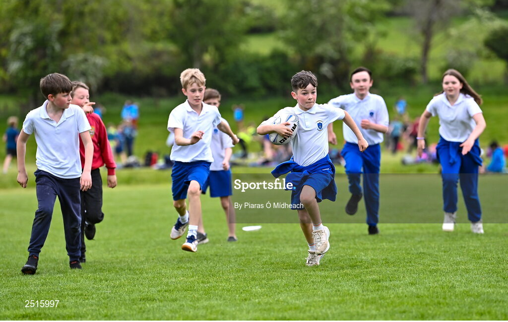 19 May 2023; Joshua Sherman of Our Lady of the Wayside, Kilternan, during the Leinster Rugby DLR Region Primary School Blitz at Stillorgan Rathfarnham RFC in Dublin. Photo by Piaras Ó Mídheach/Sportsfile