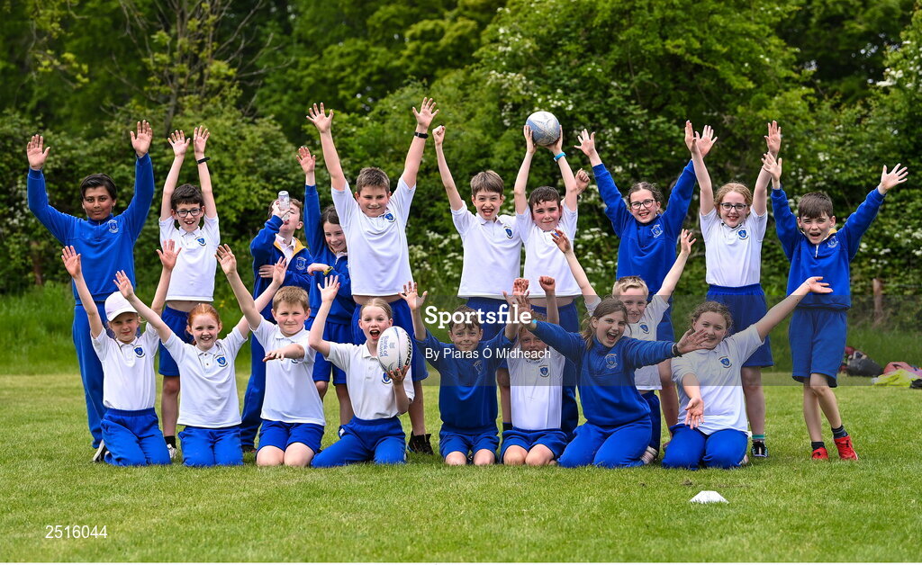 19 May 2023; Players from Our Lady of the Wayside, Kilternan, during the Leinster Rugby DLR Region Primary School Blitz at Stillorgan Rathfarnham RFC in Dublin. Photo by Piaras Ó Mídheach/Sportsfile