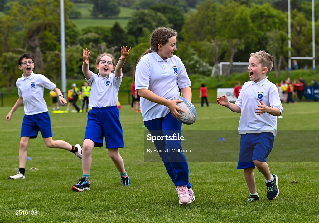 19 May 2023; Julia Grochowska of Our Lady of the Wayside, Kilternan, during the Leinster Rugby DLR Region Primary School Blitz at Stillorgan Rathfarnham RFC in Dublin. Photo by Piaras Ó Mídheach/Sportsfile