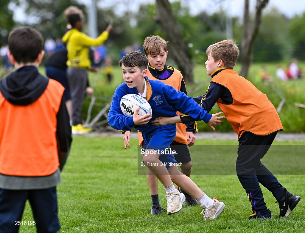 19 May 2023; Joshua Sherman of Our Lady of the Wayside, Kilternan, during the Leinster Rugby DLR Region Primary School Blitz at Stillorgan Rathfarnham RFC in Dublin. Photo by Piaras Ó Mídheach/Sportsfile