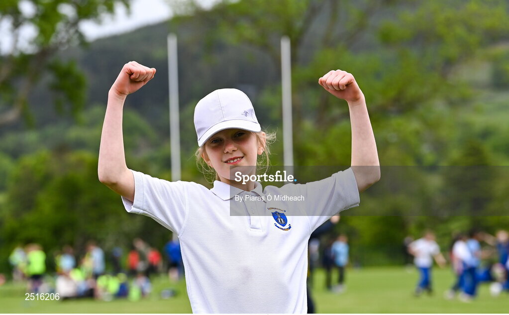 19 May 2023; Zuzanna Kielar of Our Lady of the Wayside, Kilternan, during the Leinster Rugby DLR Region Primary School Blitz at Stillorgan Rathfarnham RFC in Dublin. Photo by Piaras Ó Mídheach/Sportsfile