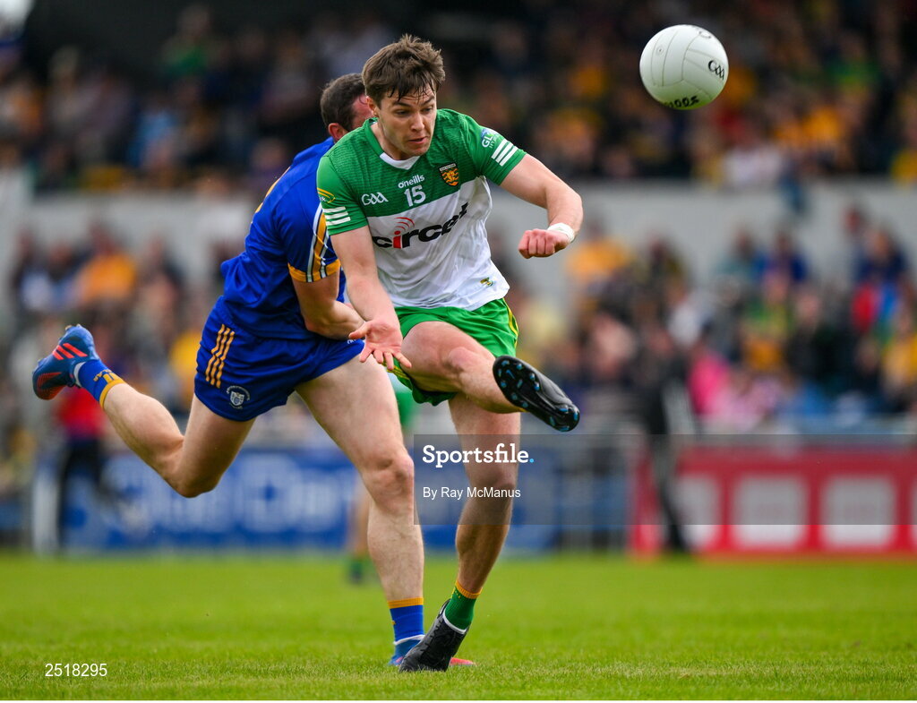 20 May 2023; Conor O'Donnell of Donegal is tackled by Cathal O'Connor of Clare during the GAA Football All-Ireland Senior Championship Round 1 match between Clare and Donegal at Cusack Park in Ennis, Clare. Photo by Ray McManus/Sportsfile
