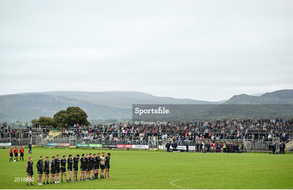 21 May 2023; The Sligo team during the playing of the National Anthem before the GAA Football All-Ireland Senior Championship Round 1 match between Sligo and Kildare at Markievicz Park in Sligo. Photo by Ramsey Cardy/Sportsfile