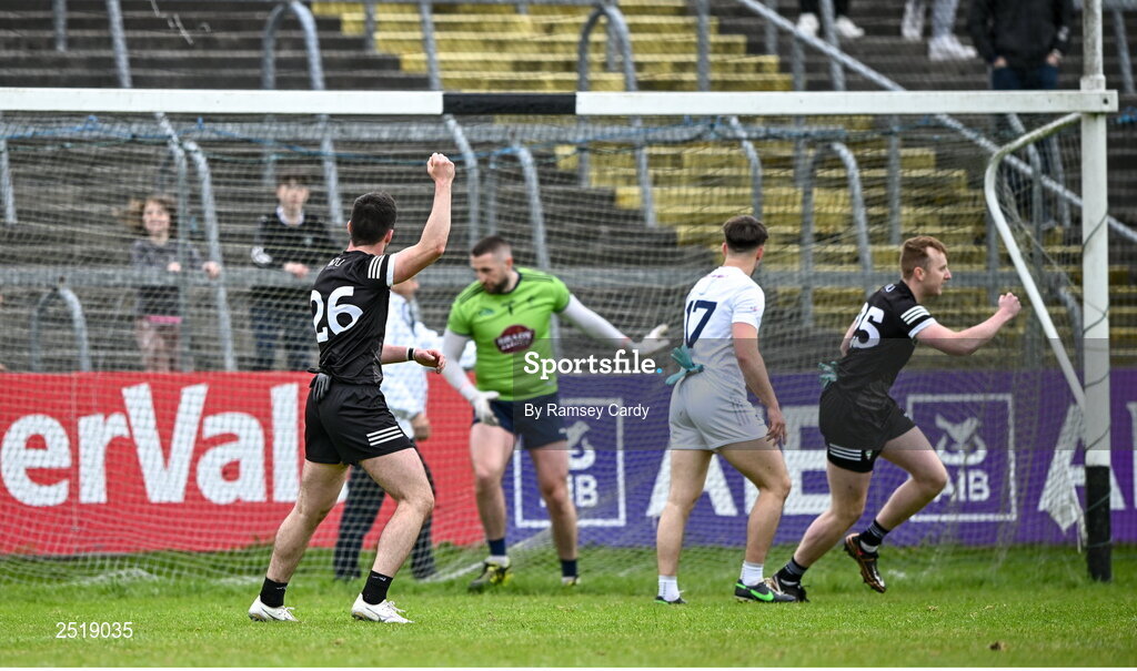 21 May 2023; Mikey Gordon, left, and Niall Murphy of Sligo celebrate their side's equalising point, scored by David Quinn, during the GAA Football All-Ireland Senior Championship Round 1 match between Sligo and Kildare at Markievicz Park in Sligo. Photo by Ramsey Cardy/Sportsfile