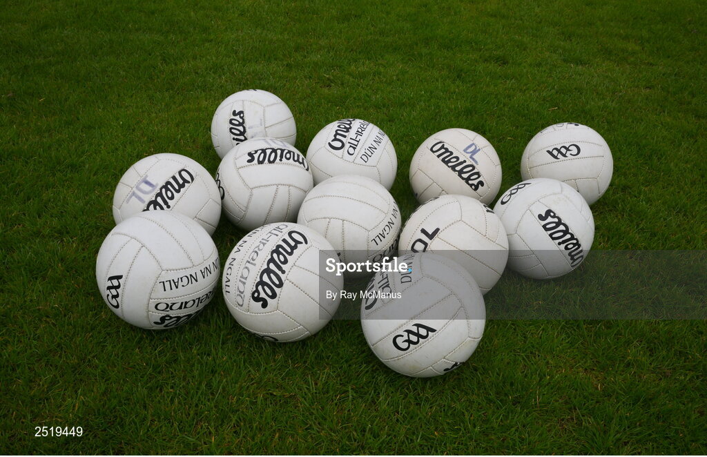 20 May 2023; O'Neills footballs on the pitch before the GAA Football All-Ireland Senior Championship Round 1 match between Clare and Donegal at Cusack Park in Ennis, Clare. Photo by Ray McManus/Sportsfile