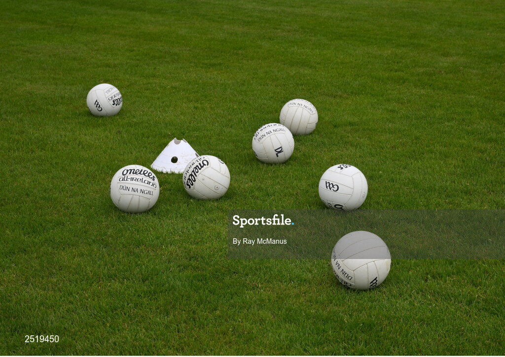 20 May 2023; O'Neills footballs on the pitch before the GAA Football All-Ireland Senior Championship Round 1 match between Clare and Donegal at Cusack Park in Ennis, Clare. Photo by Ray McManus/Sportsfile