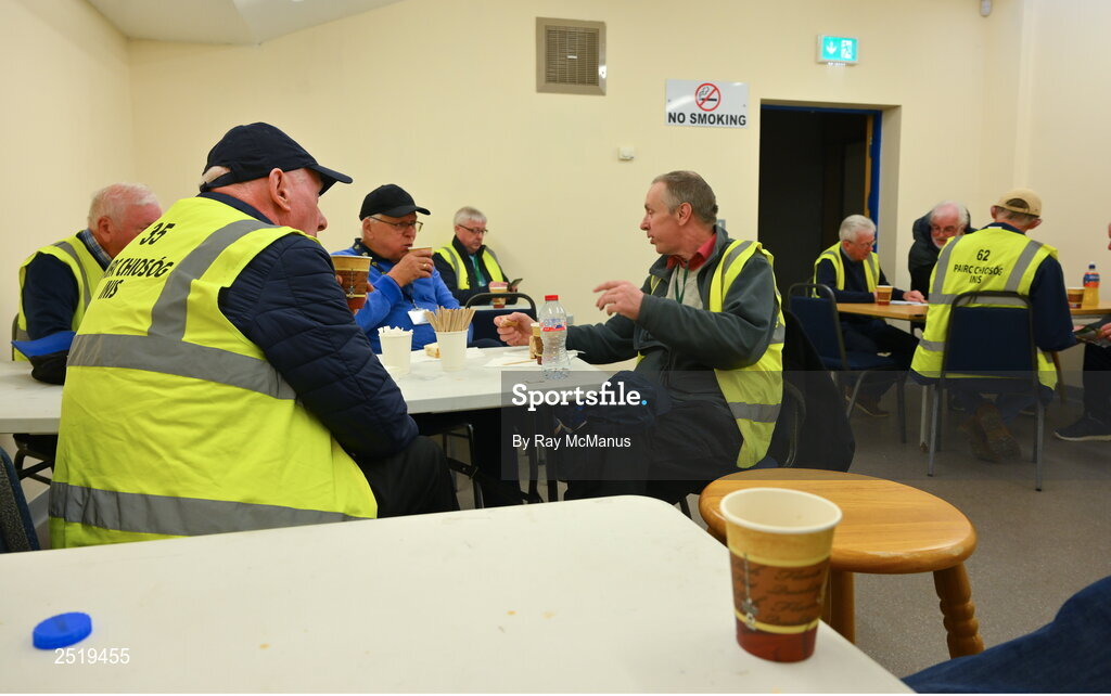 20 May 2023; 'Maor' enjoy a cup of tea for themselves before the GAA Football All-Ireland Senior Championship Round 1 match between Clare and Donegal at Cusack Park in Ennis, Clare. Photo by Ray McManus/Sportsfile