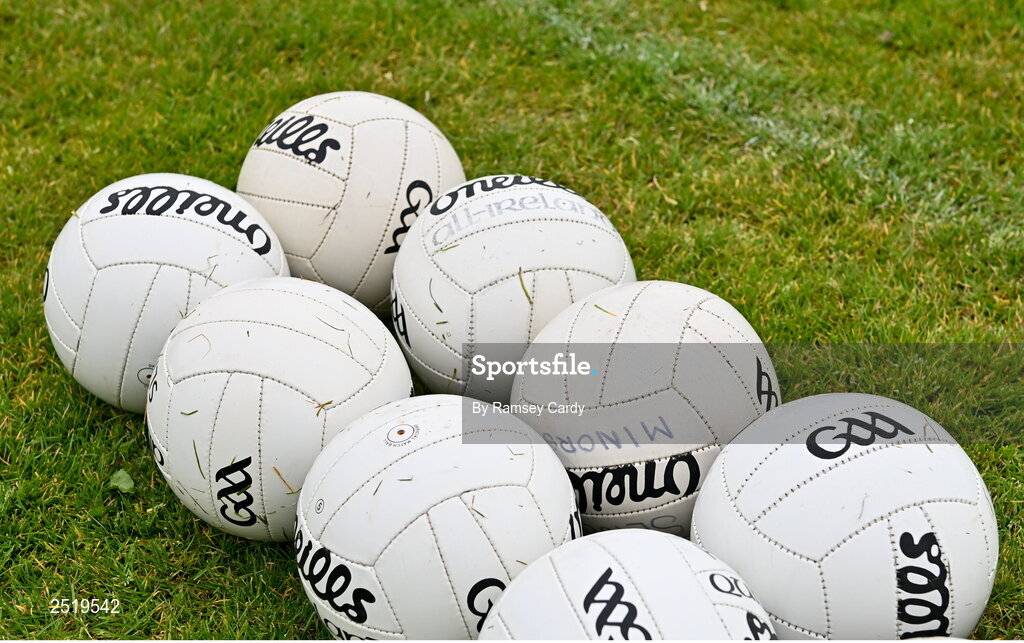 21 May 2023; A general view of match balls before the GAA Football All-Ireland Senior Championship Round 1 match between Sligo and Kildare at Markievicz Park in Sligo. Photo by Ramsey Cardy/Sportsfile
