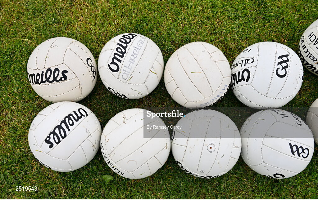 21 May 2023; A general view of match balls before the GAA Football All-Ireland Senior Championship Round 1 match between Sligo and Kildare at Markievicz Park in Sligo. Photo by Ramsey Cardy/Sportsfile