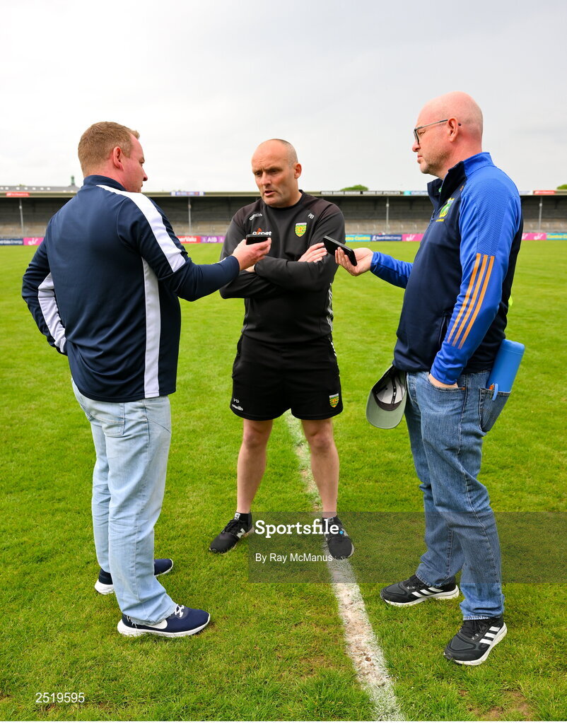 20 May 2023; Donegal selector Paddy Bradley speaks to members of the media after the GAA Football All-Ireland Senior Championship Round 1 match between Clare and Donegal at Cusack Park in Ennis, Clare. Photo by Ray McManus/Sportsfile