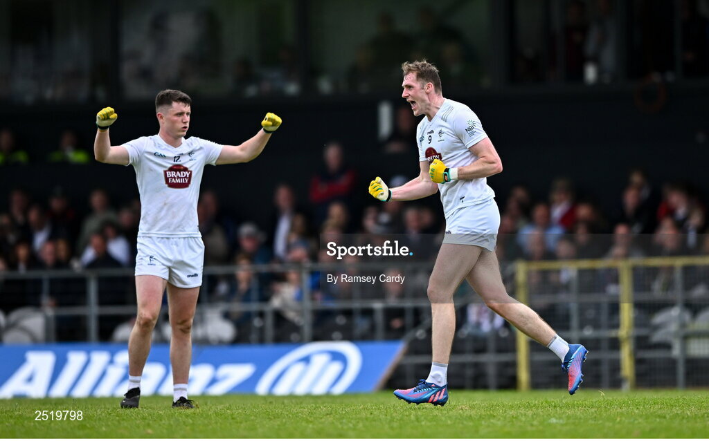21 May 2023; Aaron Masterson of Kildare celebrates after kicking a point during the GAA Football All-Ireland Senior Championship Round 1 match between Sligo and Kildare at Markievicz Park in Sligo. Photo by Ramsey Cardy/Sportsfile