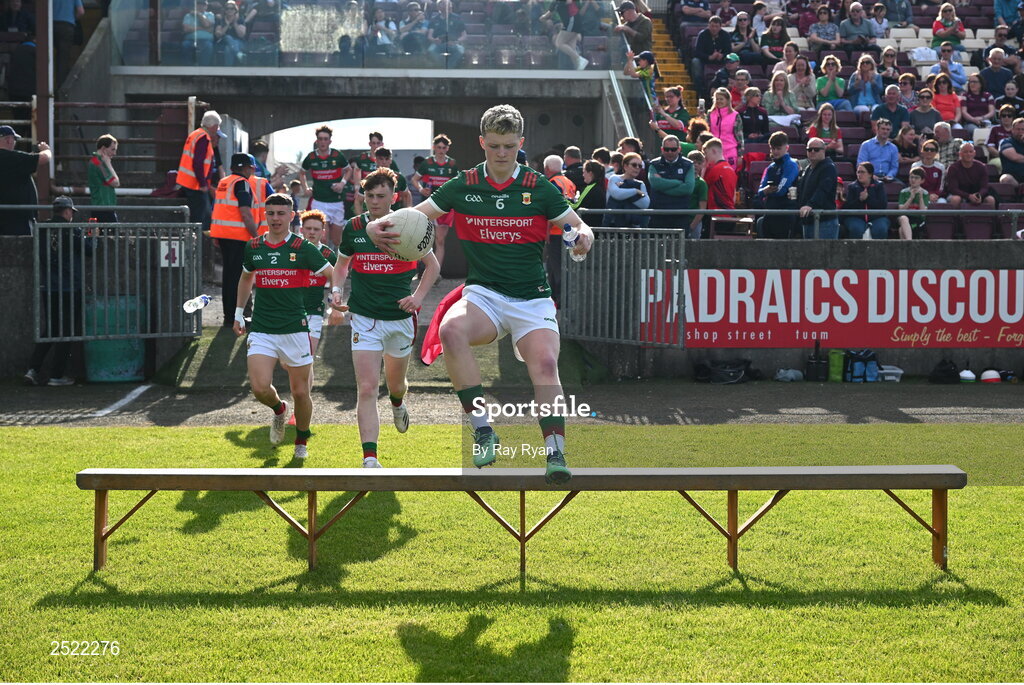 26 May 2023; Rio Mortimer of Mayo arrives for the team photograph before the 2023 Electric Ireland Connacht GAA Football Minor Championship Final between Galway and Mayo at Tuam Stadium in Galway. Photo by Ray Ryan/Sportsfile