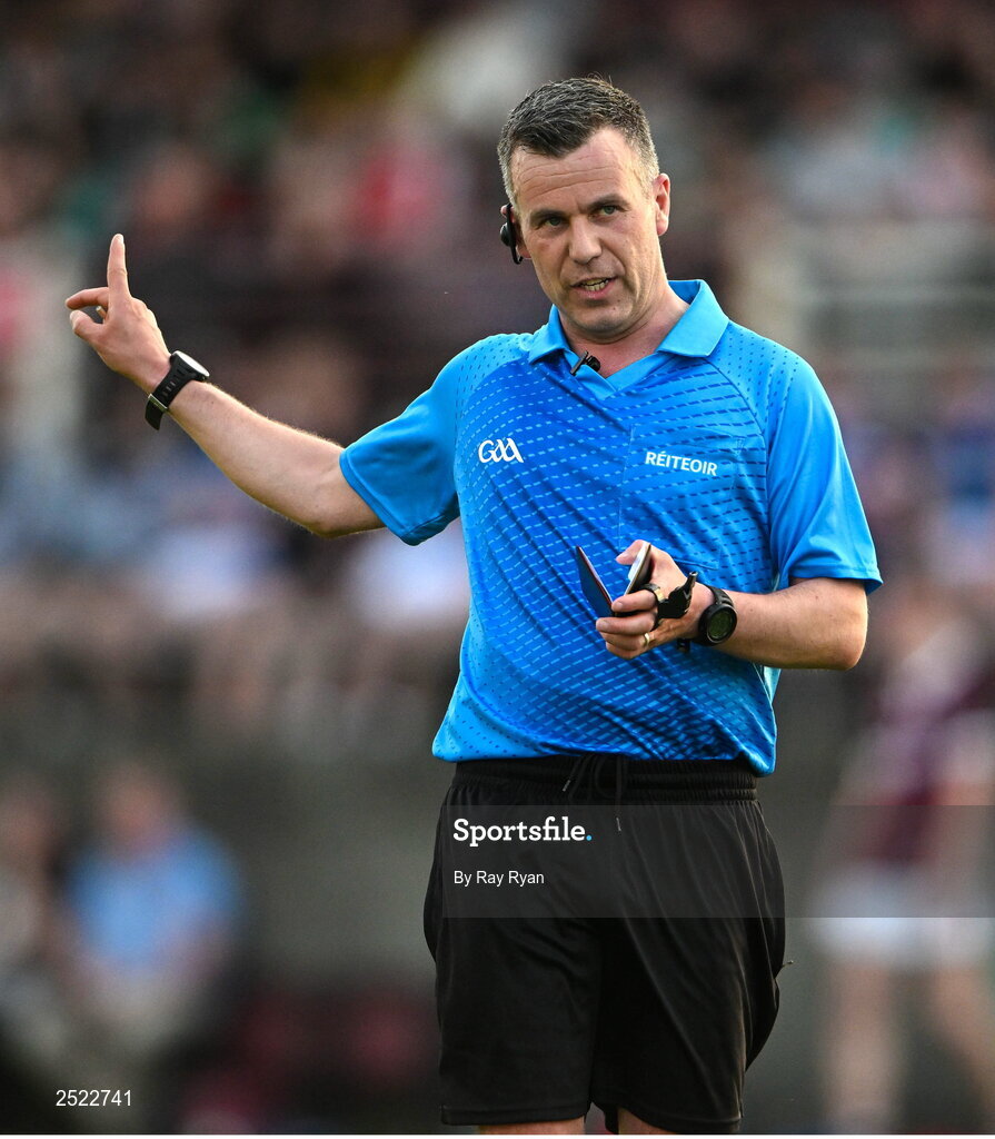 26 May 2023; Referee Dermot Lyons during the 2023 Electric Ireland Connacht GAA Football Minor Championship Final between Galway and Mayo at Tuam Stadium in Galway. Photo by Ray Ryan/Sportsfile