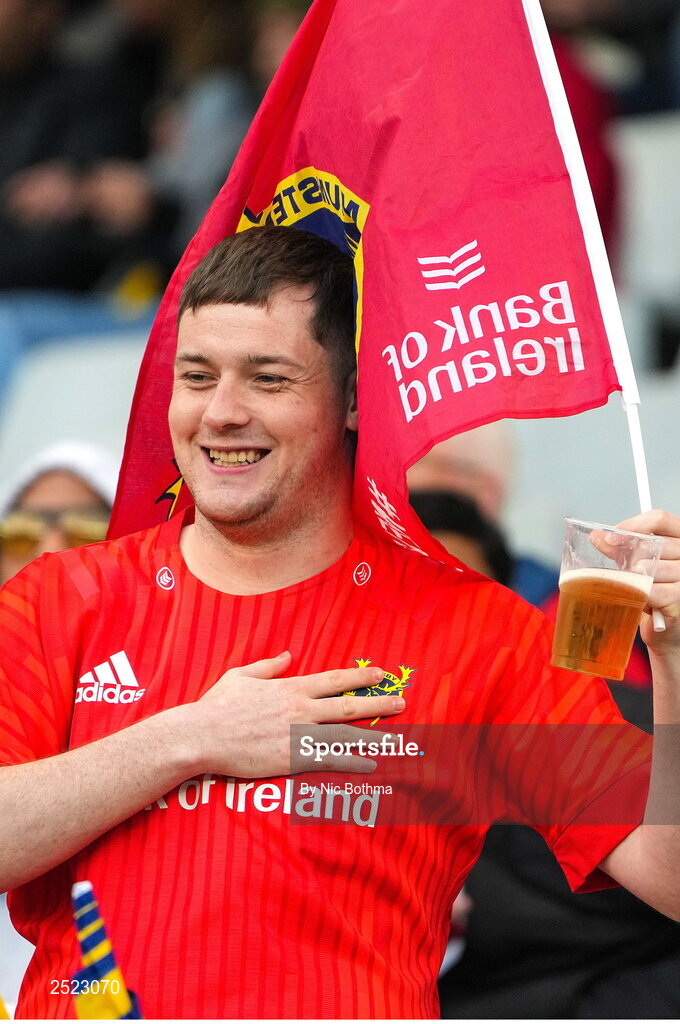 27 May 2023; A Munster supporter reacts before the United Rugby Championship Final match between DHL Stormers and Munster at DHL Stadium in Cape Town, South Africa. Photo by Nic Bothma/Sportsfile