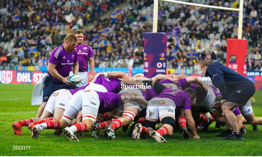 27 May 2023; Munster players warm up before the United Rugby Championship Final match between DHL Stormers and Munster at DHL Stadium in Cape Town, South Africa. Photo by Nic Bothma/Sportsfile
