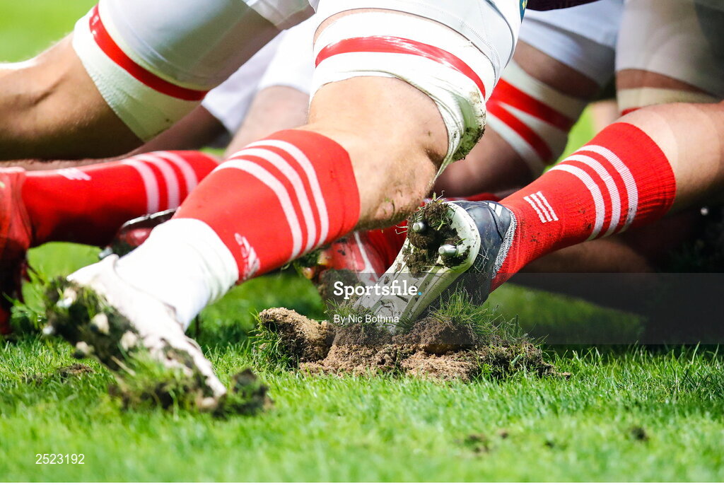 27 May 2023; The pitch is ripped as Munster team warm up before the United Rugby Championship Final match between DHL Stormers and Munster at DHL Stadium in Cape Town, South Africa. Photo by Nic Bothma/Sportsfile
