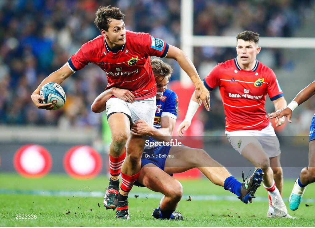 27 May 2023; Antoine Frisch of Munster in action during the United Rugby Championship Final match between DHL Stormers and Munster at DHL Stadium in Cape Town, South Africa. Photo by Nic Bothma/Sportsfile