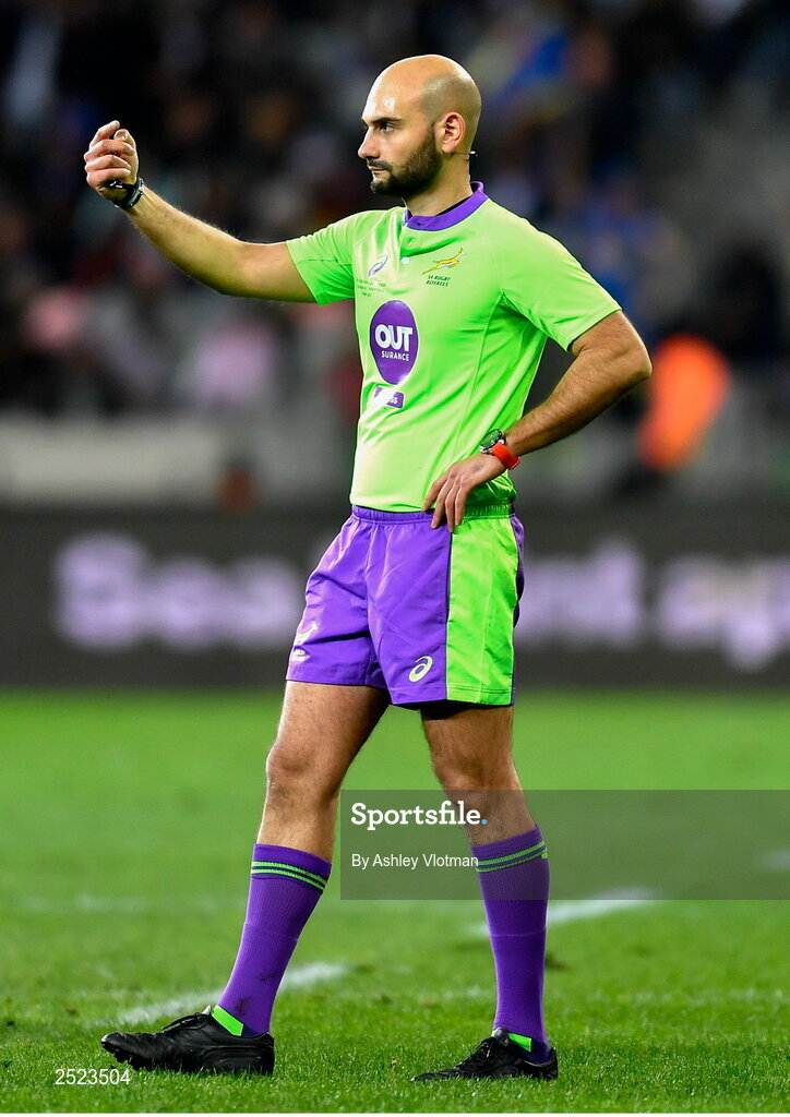 27 May 2023; Referee Andrea Piardi during the United Rugby Championship Final match between DHL Stormers and Munster at DHL Stadium in Cape Town, South Africa. Photo by Ashley Vlotman/Sportsfile