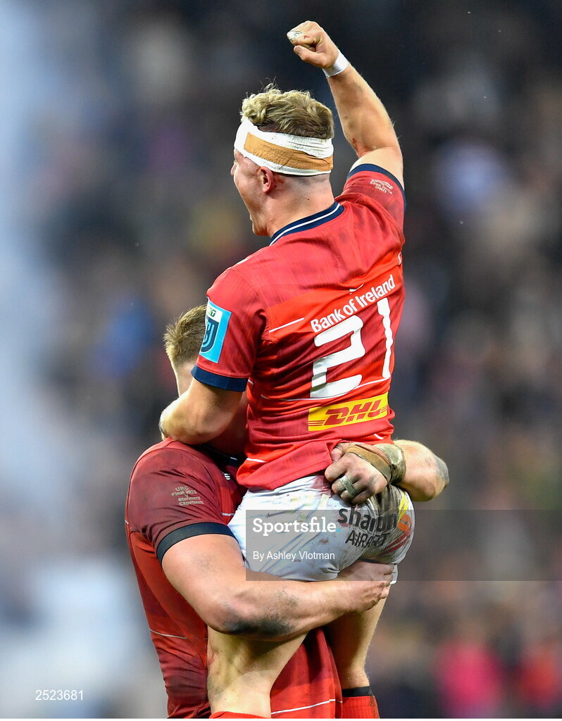 27 May 2023; Craig Casey of Munster celebrates after the United Rugby Championship Final match between DHL Stormers and Munster at DHL Stadium in Cape Town, South Africa. Photo by Ashley Vlotman/Sportsfile