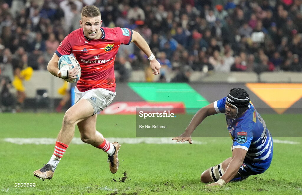 27 May 2023; Shane Daly of Munster in action during the United Rugby Championship Final match between DHL Stormers and Munster at DHL Stadium in Cape Town, South Africa. Photo by Nic Bothma/Sportsfile
