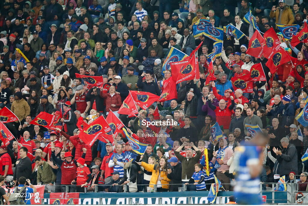 27 May 2023; Munster supporters during th United Rugby Championship Final match between DHL Stormers and Munster at DHL Stadium in Cape Town, South Africa. Photo by Nic Bothma/Sportsfile