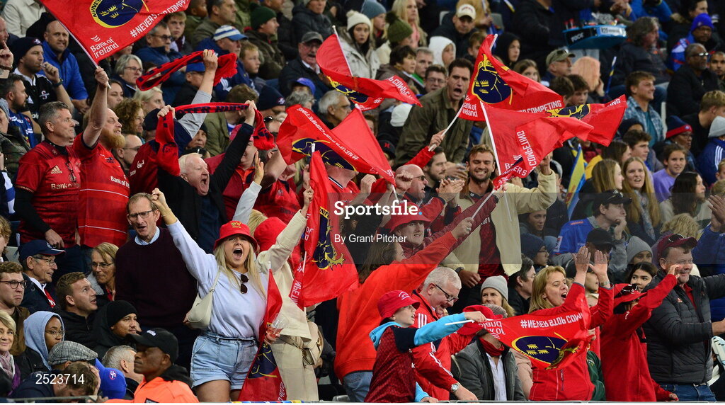 27 May 2023; Munster supporters celebrate after the United Rugby Championship Final match between DHL Stormers and Munster at DHL Stadium in Cape Town, South Africa. Photo by Grant Pitcher/Sportsfile