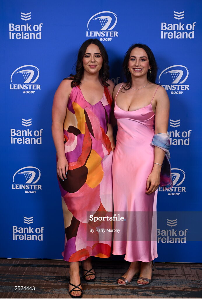 28 May 2023; On arrival at the Leinster Rugby Awards Ball is Lisa Callan and Niamh Byrne. The Leinster Rugby Awards Ball, which took place at the Clayton Hotel Burlington Road in Dublin, was a celebration of the 2022/23 Leinster Rugby season. Photo by Harry Murphy/Sportsfile