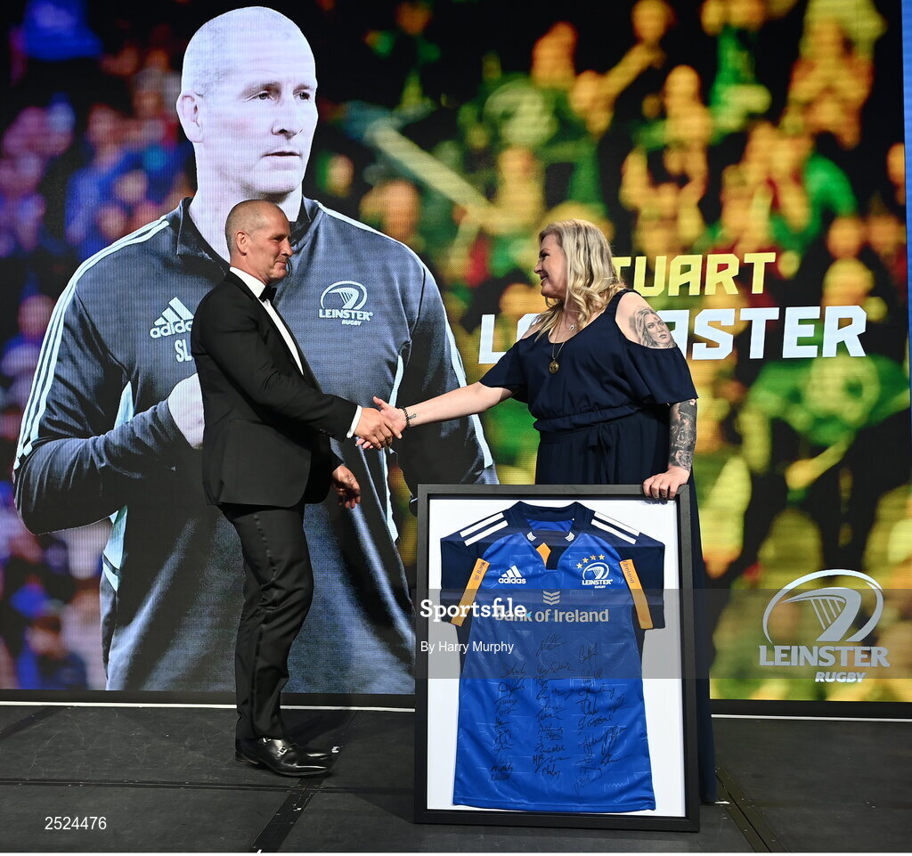 28 May 2023; Stuart Lancaster and Leinster Rugby president Debbie Carty. The Leinster Rugby Awards Ball, which took place at The Clayton Hotel Burlington Road in Dublin, was a celebration of the 2022/23 Leinster Rugby. Photo by Harry Murphy/Sportsfile