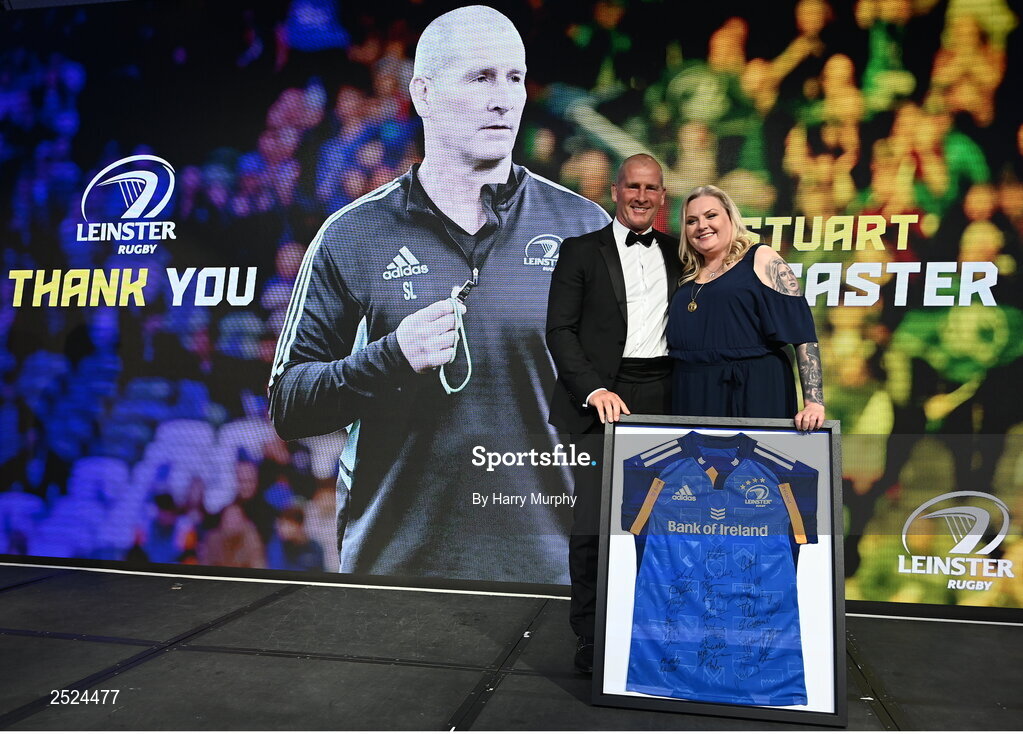 28 May 2023; Stuart Lancaster and Leinster Rugby president Debbie Carty. The Leinster Rugby Awards Ball, which took place at The Clayton Hotel Burlington Road in Dublin, was a celebration of the 2022/23 Leinster Rugby. Photo by Harry Murphy/Sportsfile