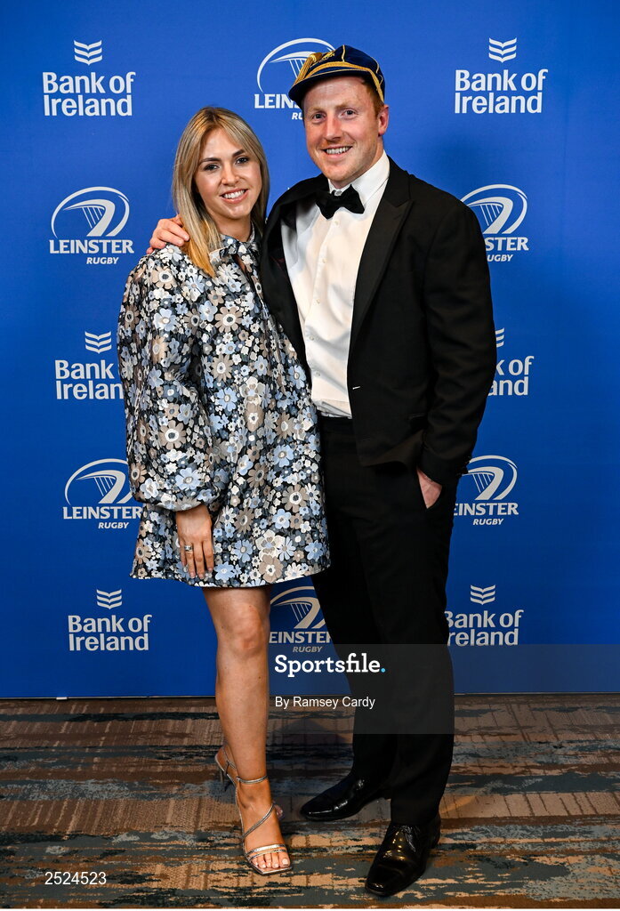 28 May 2023; James Tracy, with his wife Ashley, at the Leinster Rugby Awards Ball, which took place at the Clayton Hotel Burlington Road in Dublin, was a celebration of the 2022/23 Leinster Rugby season. Photo by Ramsey Cardy/Sportsfile