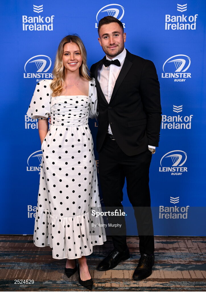 28 May 2023; On arrival at the Leinster Rugby Awards Ball is Jordan Larmour and Lucy Byrne. The Leinster Rugby Awards Ball, which took place at the Clayton Hotel Burlington Road in Dublin, was a celebration of the 2022/23 Leinster Rugby season. Photo by Harry Murphy/Sportsfile