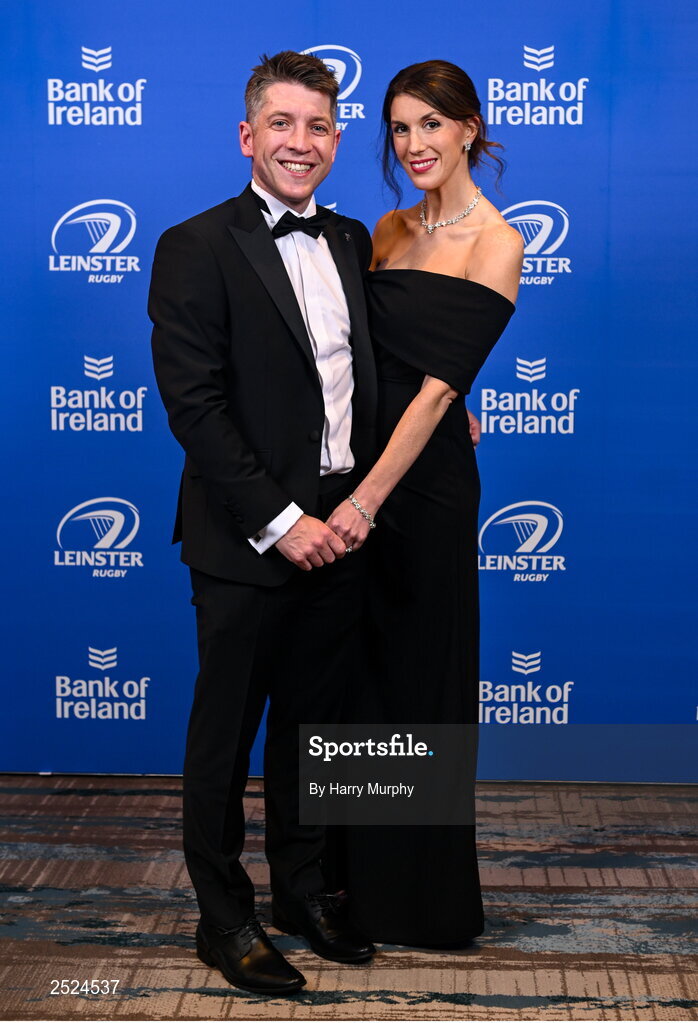28 May 2023; On arrival at the Leinster Rugby Awards Ball is Joe McGinley and Valerie Broderick. The Leinster Rugby Awards Ball, which took place at the Clayton Hotel Burlington Road in Dublin, was a celebration of the 2022/23 Leinster Rugby season. Photo by Harry Murphy/Sportsfile