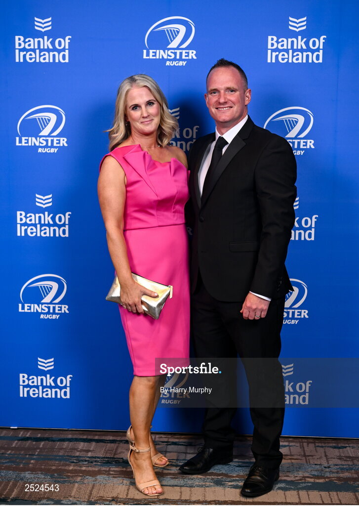 28 May 2023; On arrival at the Leinster Rugby Awards Ball is Marcus and Laura Ó Buachalla . The Leinster Rugby Awards Ball, which took place at the Clayton Hotel Burlington Road in Dublin, was a celebration of the 2022/23 Leinster Rugby season. Photo by Harry Murphy/Sportsfile
