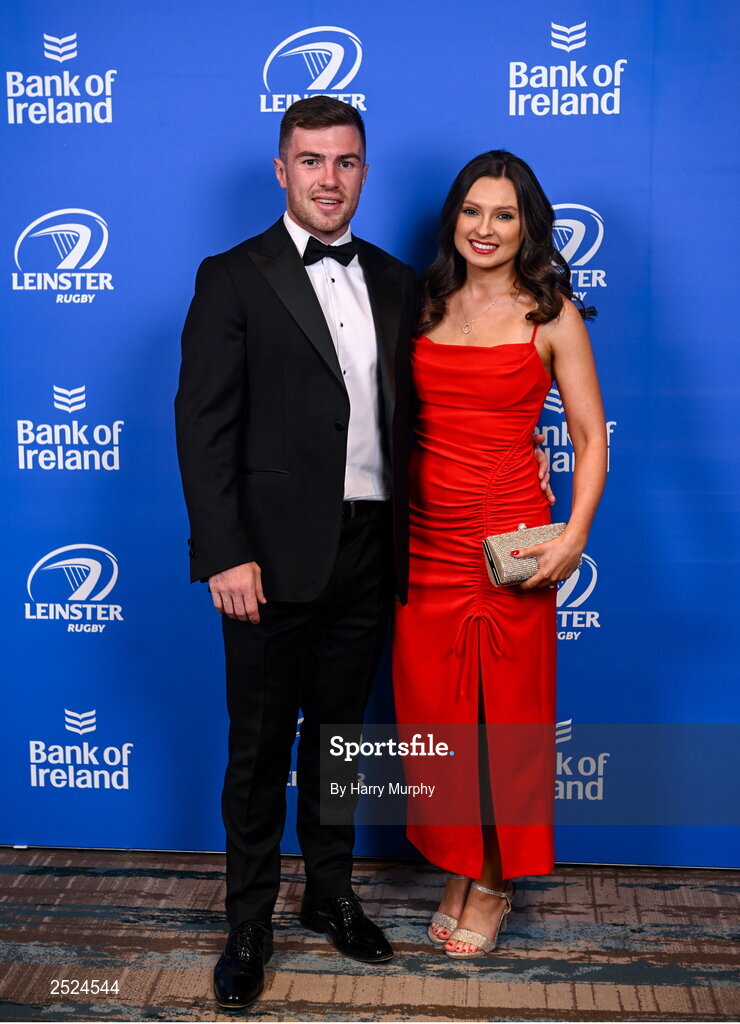 28 May 2023; On arrival at the Leinster Rugby Awards Ball is Luke McGrath and Rebecca tarrant. The Leinster Rugby Awards Ball, which took place at the Clayton Hotel Burlington Road in Dublin, was a celebration of the 2022/23 Leinster Rugby season. Photo by Harry Murphy/Sportsfile