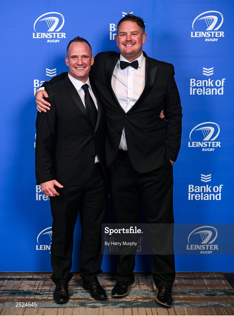28 May 2023; On arrival at the Leinster Rugby Awards Ball is Marcus Ó Buachalla and Gary Nolan. The Leinster Rugby Awards Ball, which took place at the Clayton Hotel Burlington Road in Dublin, was a celebration of the 2022/23 Leinster Rugby. Photo by Harry Murphy/Sportsfile