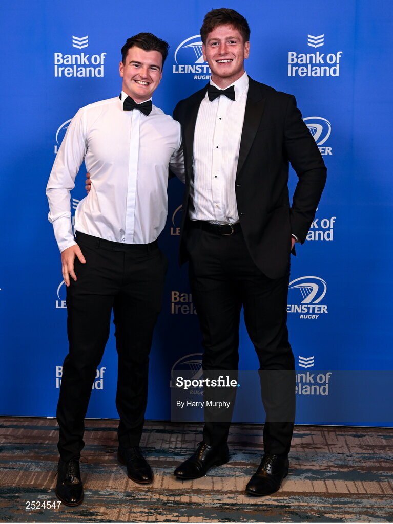 28 May 2023; On arrival at the Leinster Rugby Awards Ball is Jack O'Brien and Joe McCarthy. The Leinster Rugby Awards Ball, which took place at the Clayton Hotel Burlington Road in Dublin, was a celebration of the 2022/23 Leinster Rugby. Photo by Harry Murphy/Sportsfile