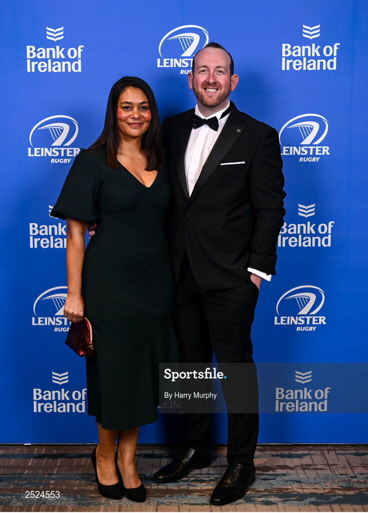 28 May 2023; On arrival at the Leinster Rugby Awards Ball is Darren Hickey and Rachel Newton. The Leinster Rugby Awards Ball, which took place at the Clayton Hotel Burlington Road in Dublin, was a celebration of the 2022/23 Leinster Rugby. Photo by Harry Murphy/Sportsfile