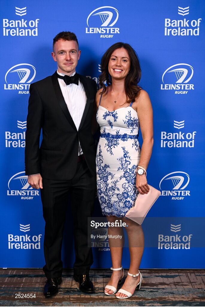 28 May 2023; On arrival at the Leinster Rugby Awards Ball is Eoghan Hickey and Phyllida Frostick. The Leinster Rugby Awards Ball, which took place at the Clayton Hotel Burlington Road in Dublin, was a celebration of the 2022/23 Leinster Rugby season. Photo by Harry Murphy/Sportsfile