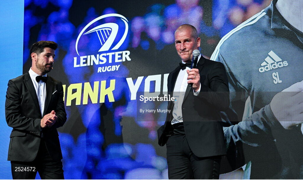 28 May 2023; Stuart Lancaster and MC Craig Doyle during Leinster Rugby Awards Ball, which took place at The Clayton Hotel Burlington Road in Dublin, was a celebration of the 2022/23 Leinster Rugby season. Photo by Harry Murphy/Sportsfile