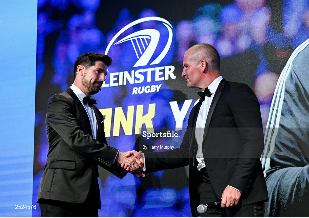 28 May 2023; Stuart Lancaster and MC Craig Doyle during Leinster Rugby Awards Ball, which took place at The Clayton Hotel Burlington Road in Dublin, was a celebration of the 2022/23 Leinster Rugby season. Photo by Harry Murphy/Sportsfile