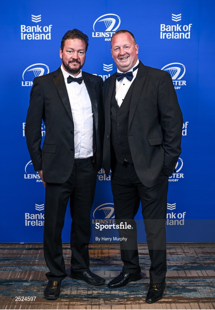 28 May 2023; On arrival at the Leinster Rugby Awards Ball is Eugene Canavan and Dave Ryan. The Leinster Rugby Awards Ball, which took place at the Clayton Hotel Burlington Road in Dublin, was a celebration of the 2022/23 Leinster Rugby season. Photo by Harry Murphy/Sportsfile