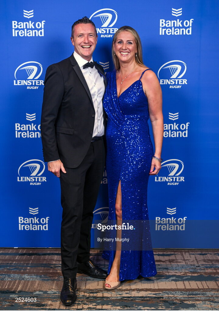 28 May 2023; On arrival at the Leinster Rugby Awards Ball is Eamon and Michelle de Búrca. The Leinster Rugby Awards Ball, which took place at the Clayton Hotel Burlington Road in Dublin, was a celebration of the 2022/23 Leinster Rugby season. Photo by Harry Murphy/Sportsfile
